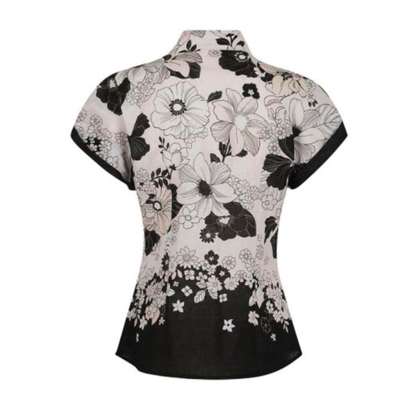 Zimmermann Pop Black Floral Short Sleeve Linen Shirt - Picture 2 of 5